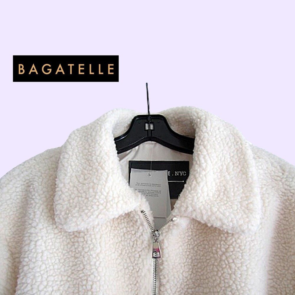 BAGATELLE NEW Faux Shearling Full Zip Patch Pocket Jacket Cream M NWT - Picture 11 of 12